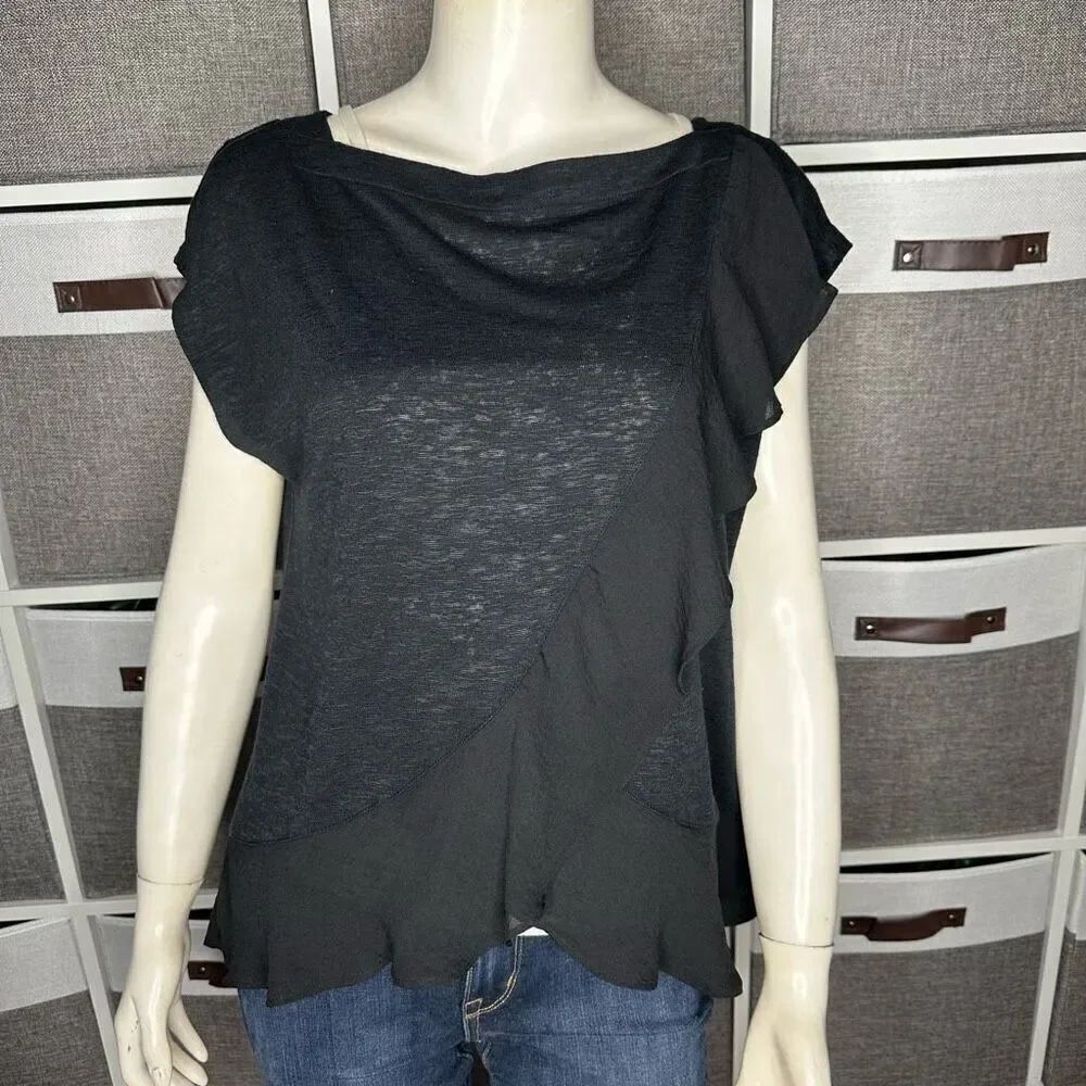 Banana Republic Black Ruffle Flouncy Boxy Top Blouse Size Medium